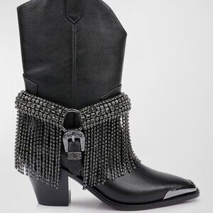 Daniel X Diamond High Noon Crystal-Harness Western Booties. Sz: EU 39/US 9